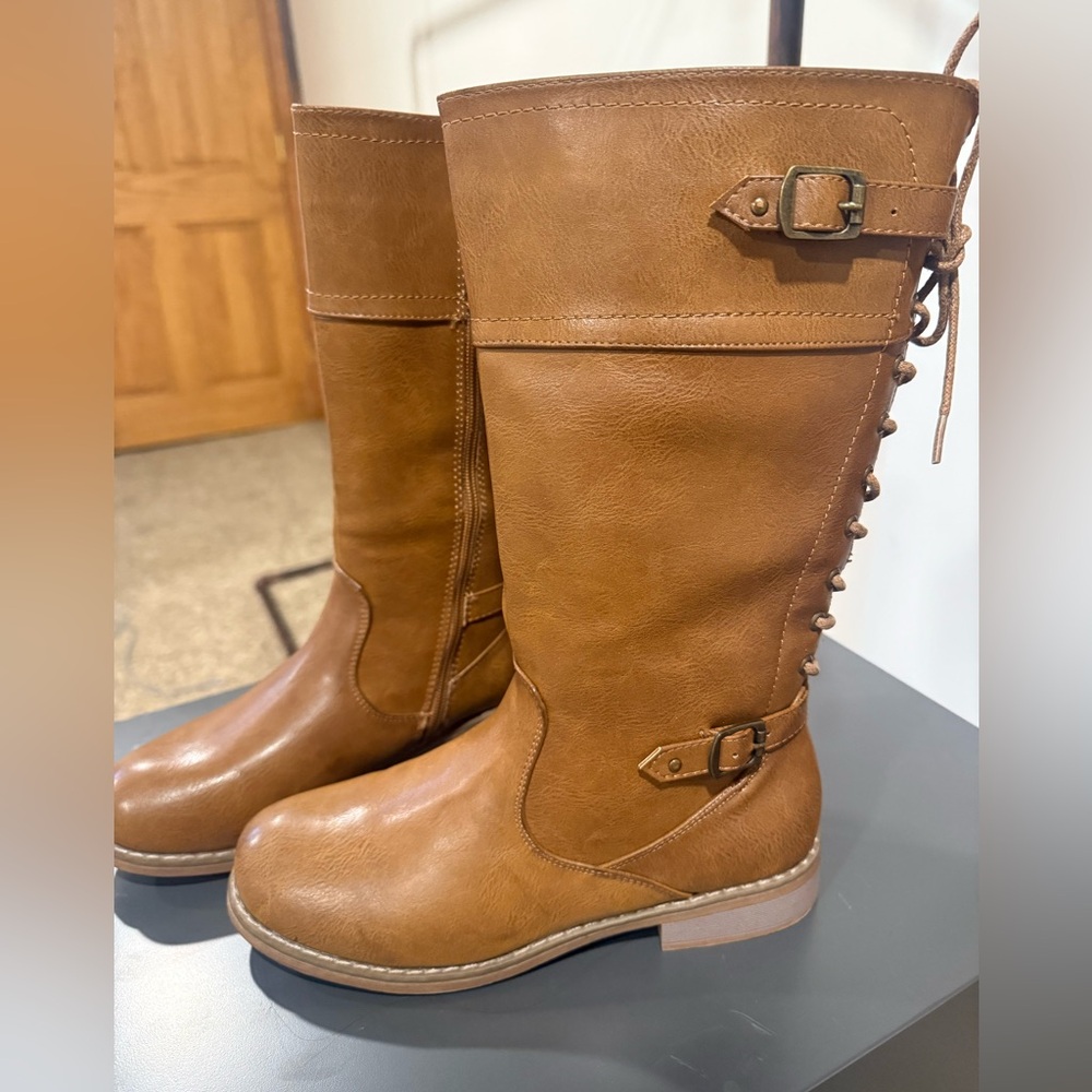 Girls Brown Leather Knee-High Boots